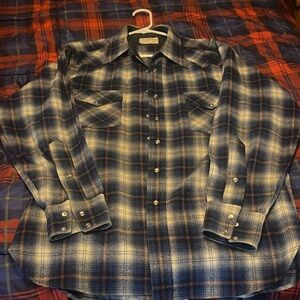 Vintage Pendleton Navy and White Plaid Button Down Shirt